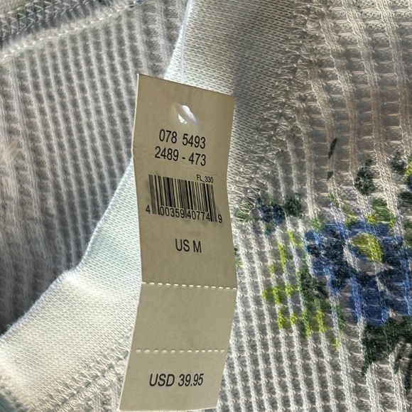 Aerie Ribbed Button Up Long Sleeve Top Light Blue Floral Medium Women - Picture 10 of 10
